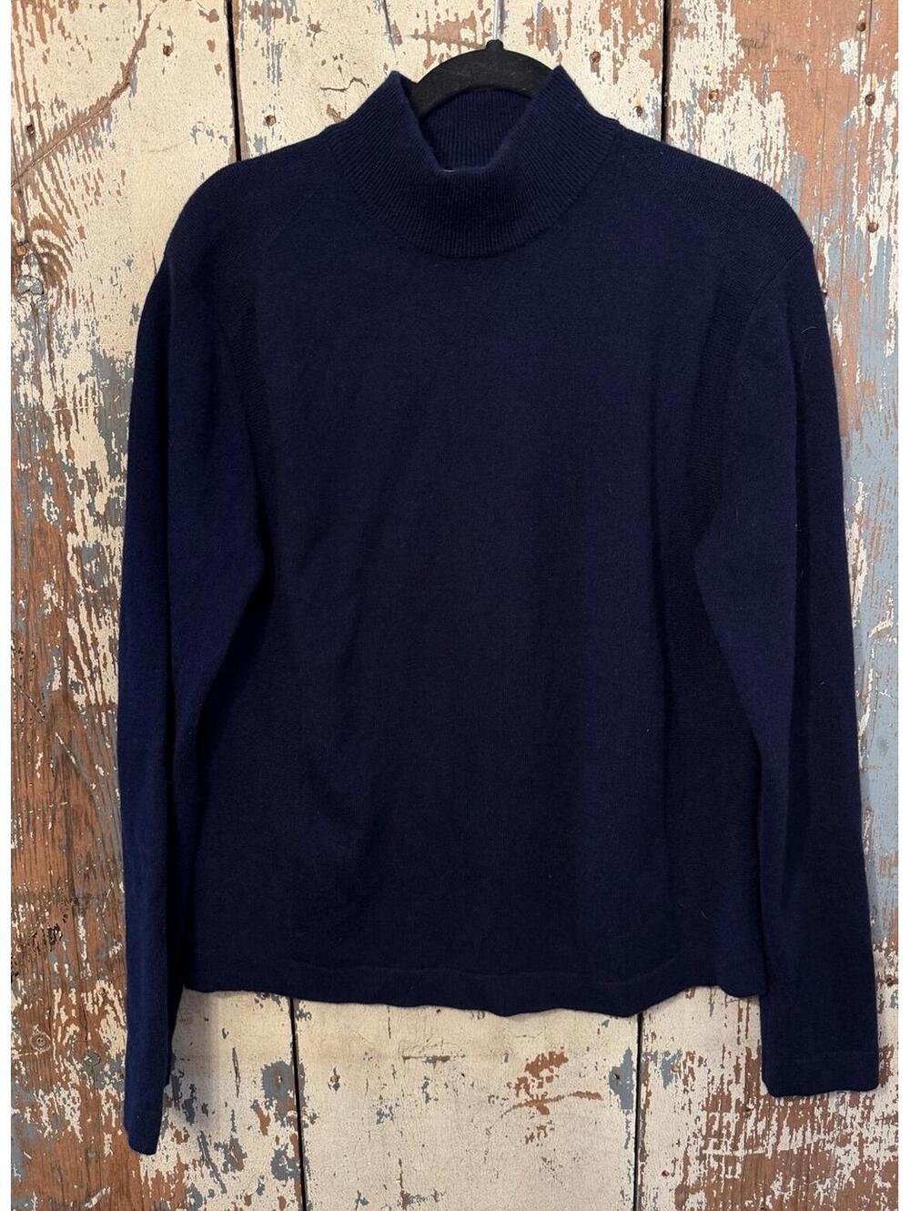 Men’s Solid Homme navy blue cashmere mock neck sweater, size 48